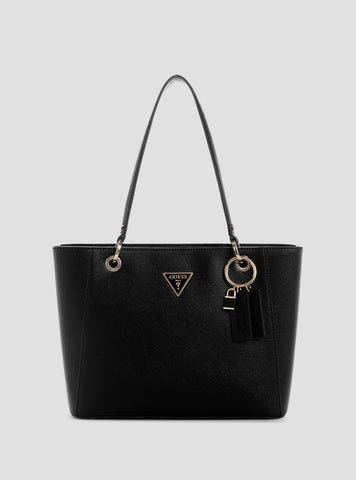GUESS Womens Black Noelle Double Compartment Small Tote Bag Front View