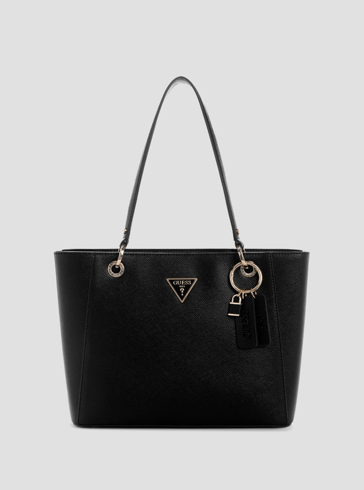 GUESS Womens Black Noelle Double Compartment Small Tote Bag Front View