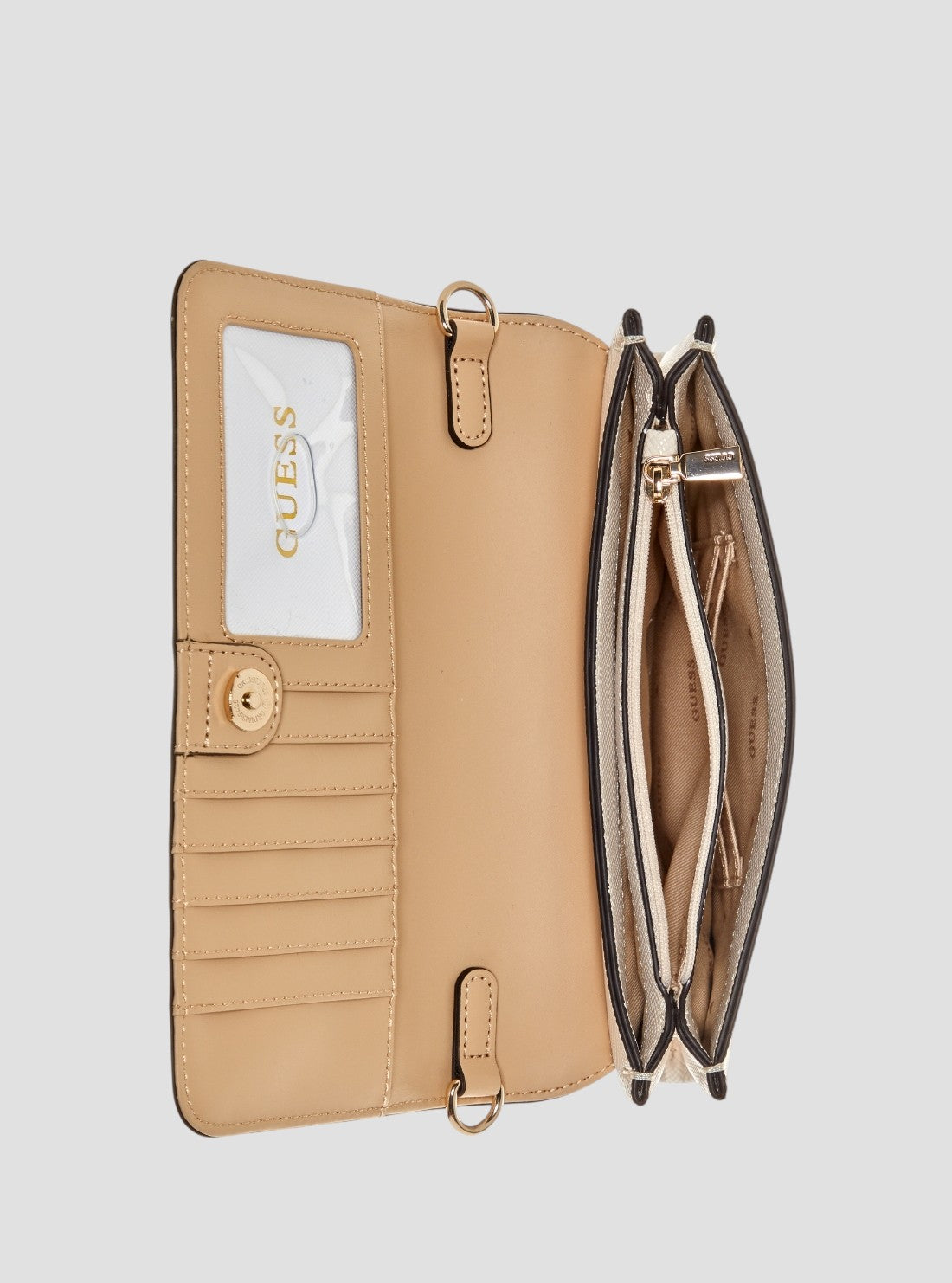 GUESS Womens Beige Noelle Crossbody Flap Organiser Bag ZG967275 Inside View