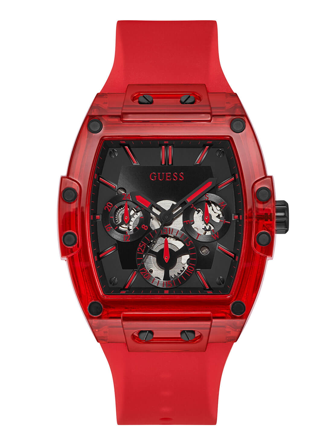 Red Phoenix Transparent Silicone Watch | GUESS Men's Watches | front view