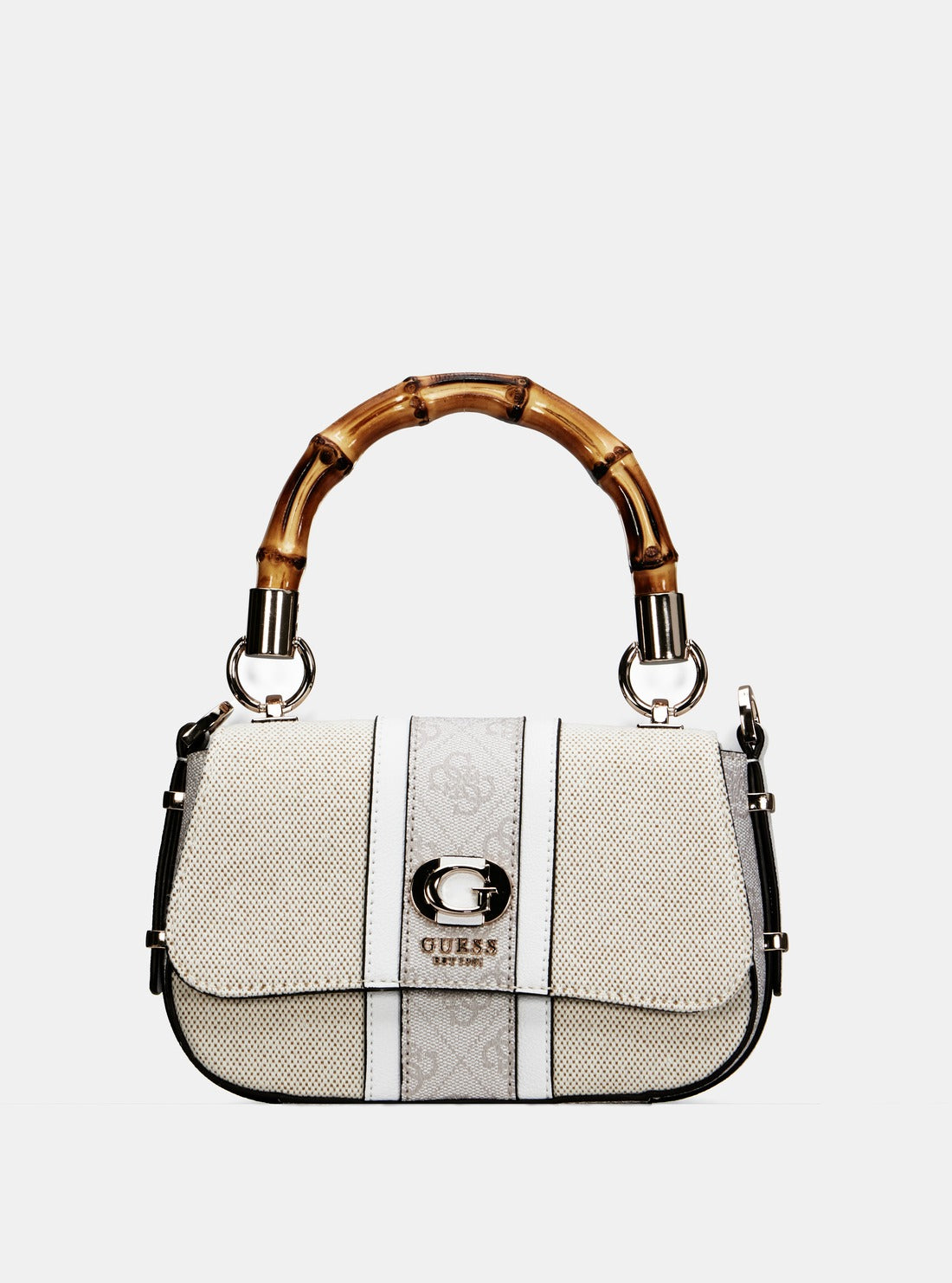 GUESS Beige Logo Kerima Bamboo Mini Bag front view