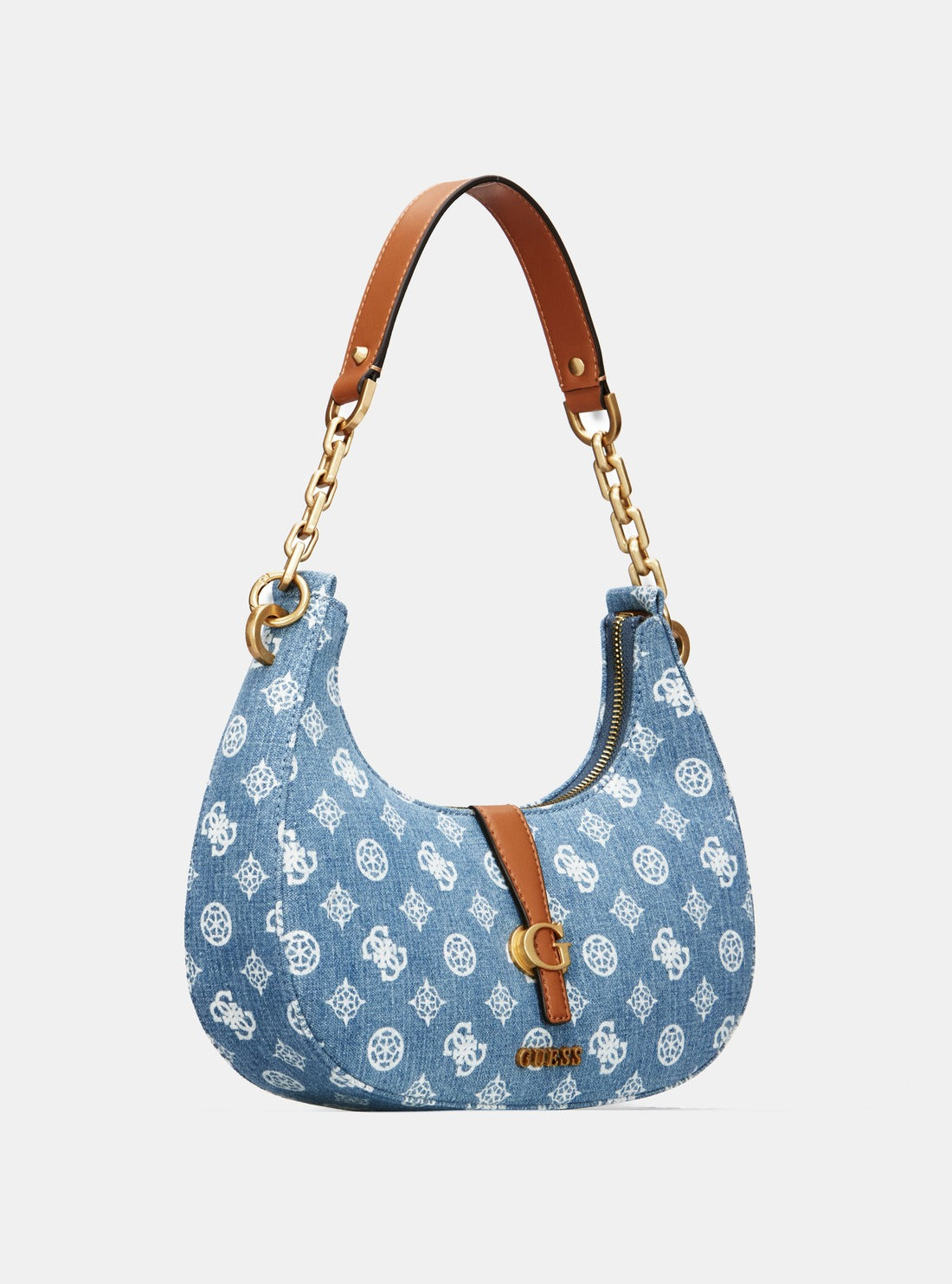 Denim Logo Kuba Top Zip Shoulder Bag