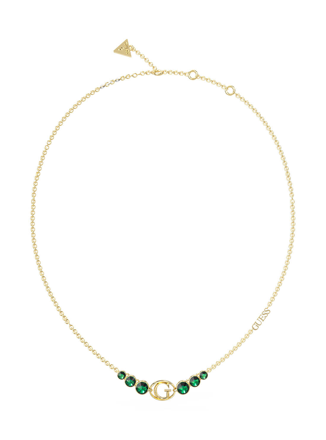 Gold Rivoli Green Logo Necklace | GUESS Women's Jewellery | front view