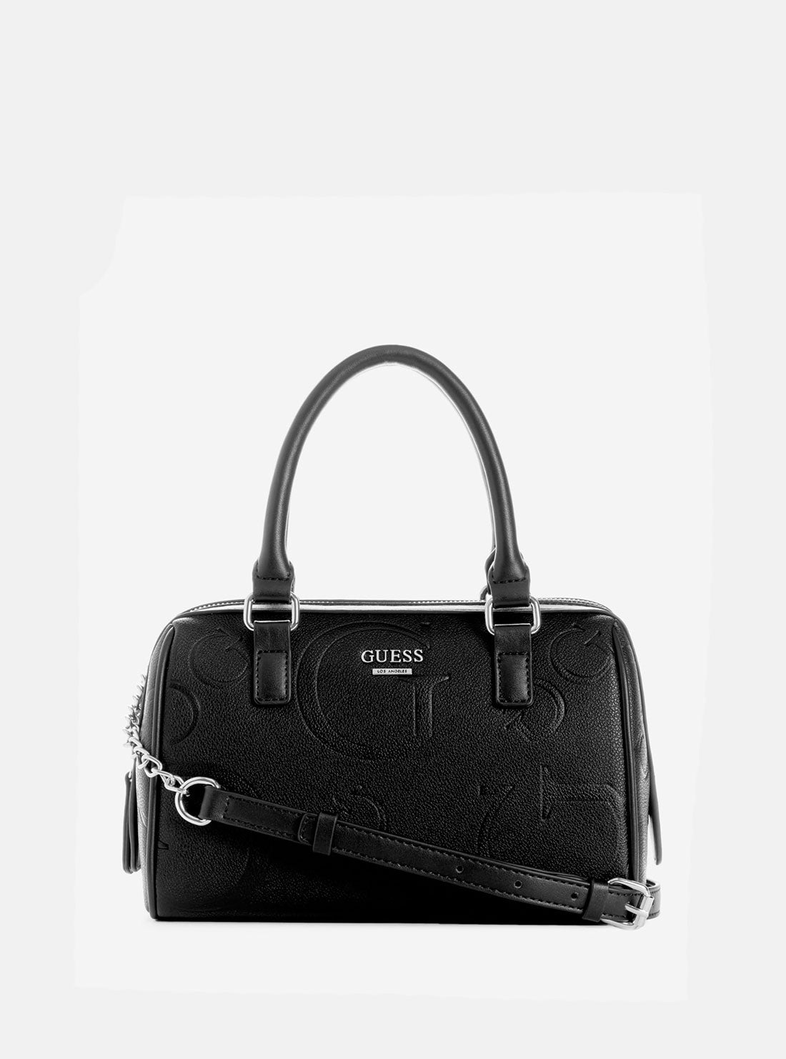 GUESS Black Nevis Mini Box Satchel Bag front view