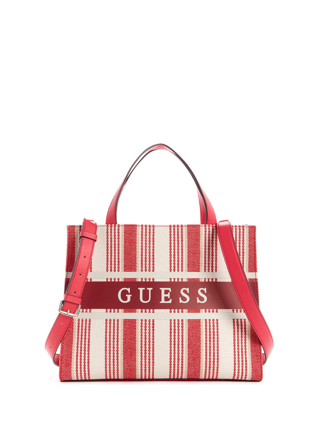 GUESS Red Stripe Monique Small Tote Bag front view