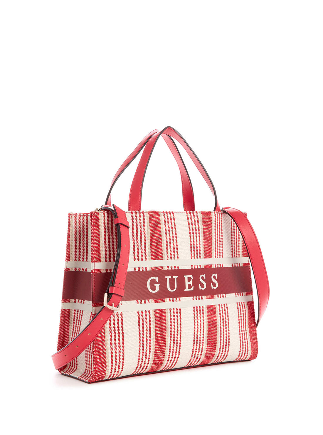 GUESS Red Stripe Monique Small Tote Bag side view