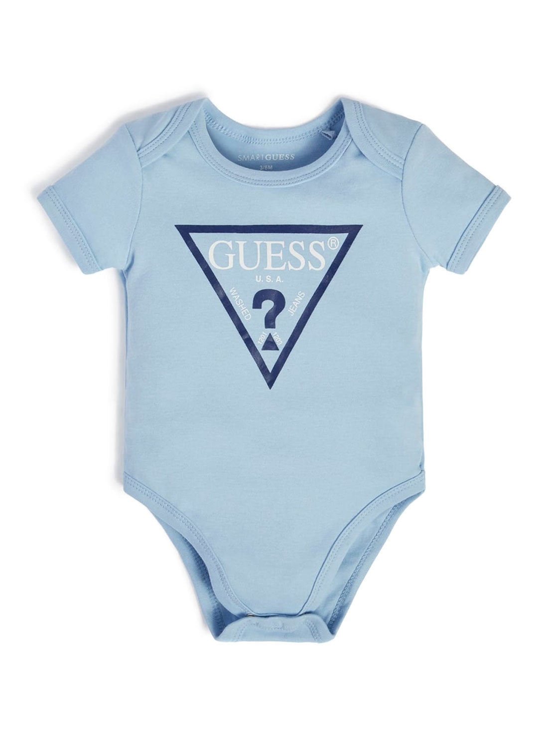 GUESS Baby Boy Frosted Blue Logo Onesie (0-12m) H1YW13KA6W0 Front View