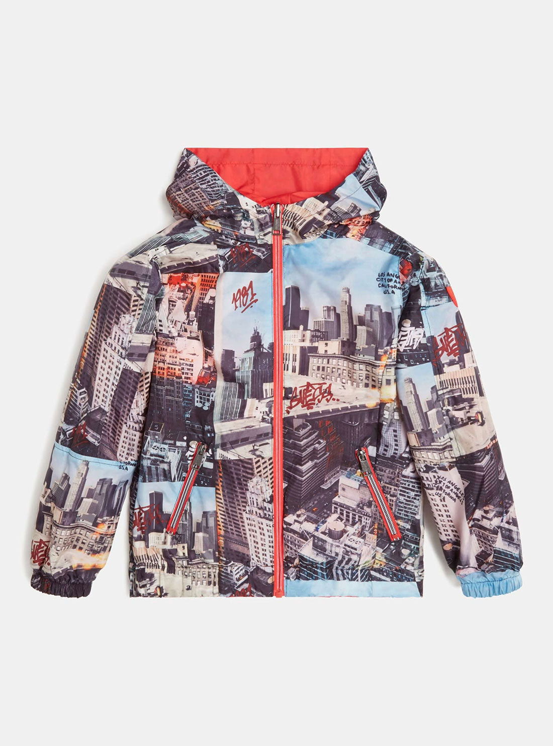 GUESS Kids Big Boy Red City Scene Reversible Jacket (7-16) L2GL00WCQA2 Reversed Front View