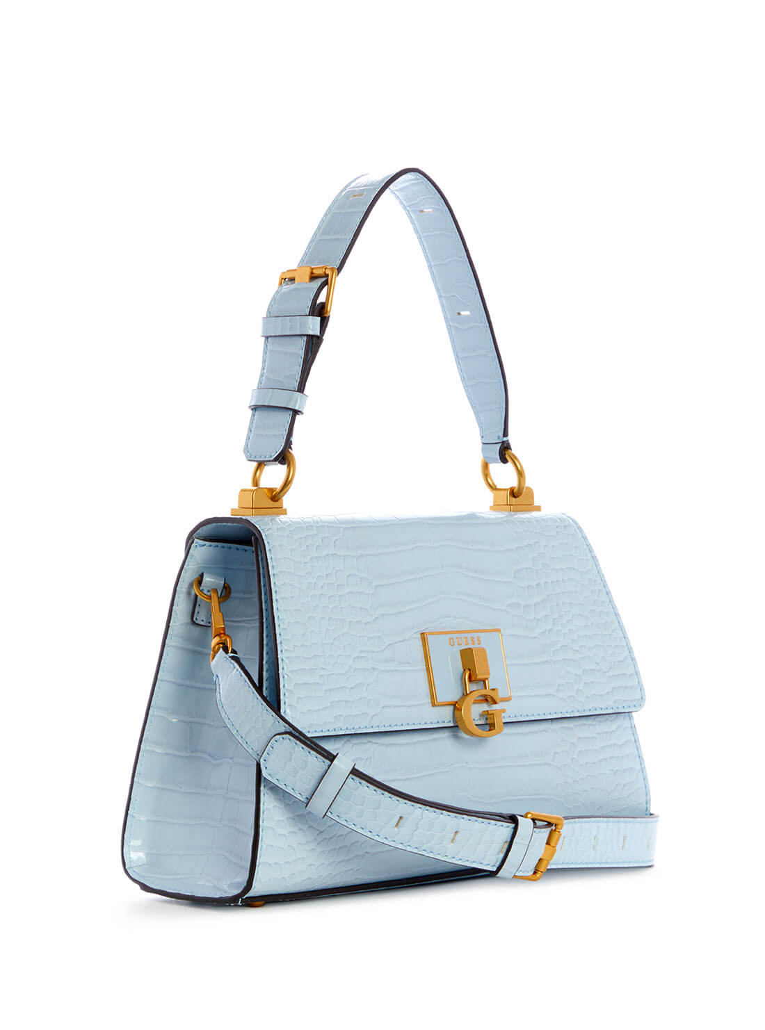 GUESS Womens  Blue Croc Stephi Top Handle Satchel CA787520 Front Side View