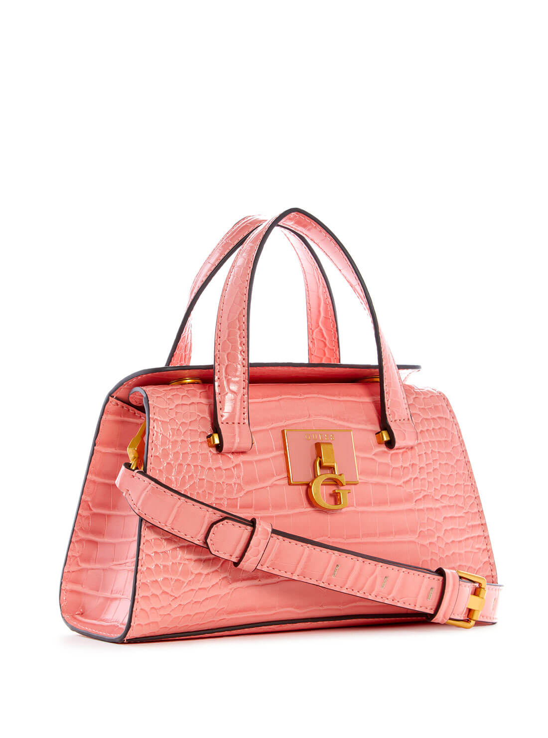 GUESS Womens  Pink Croc Stephi Mini Satchel CA787576 Front Side View