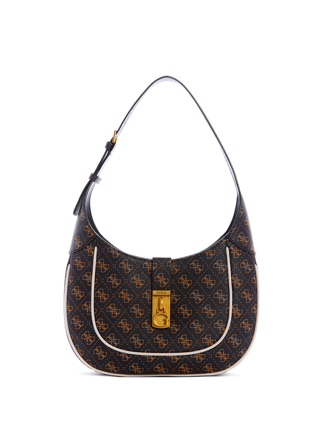 GUESS Womens Black Brown Logo Maimie Hobo Bag SB840902 Front View