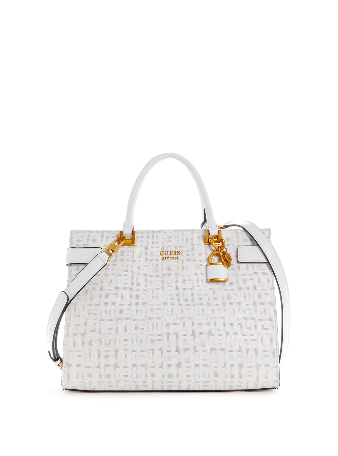 GUESS Womens White Atene Society Satchel XA841906 Front View