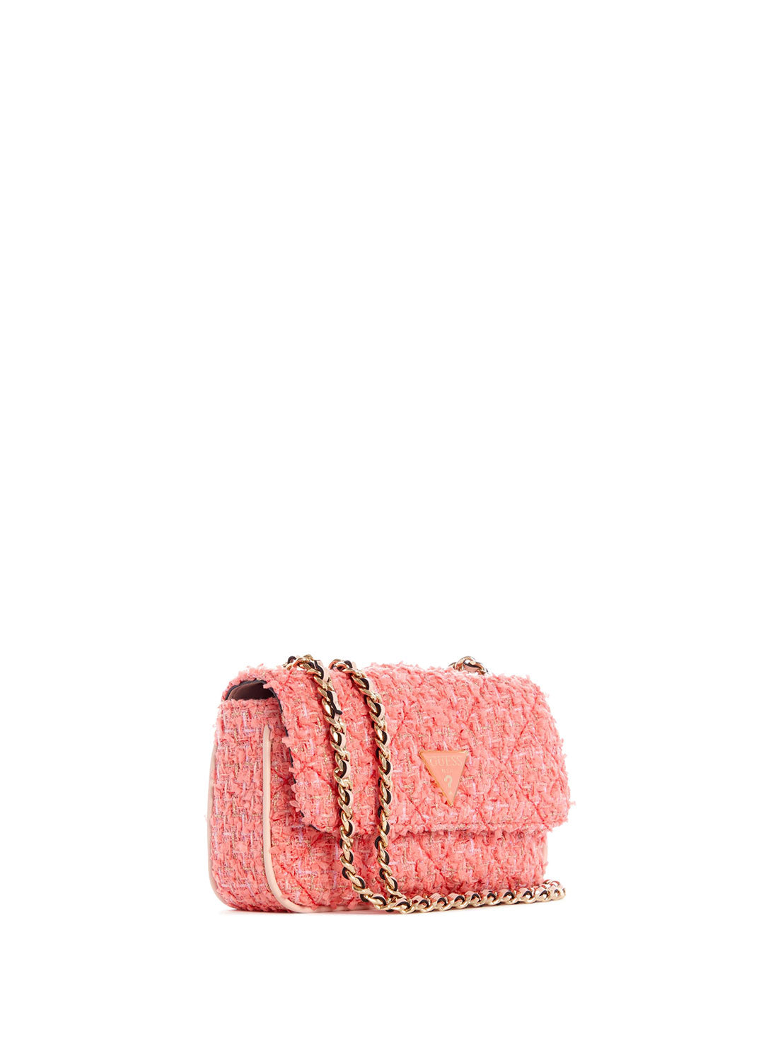 GUESS Womens Coral Pink Tweed Cessily Micro Mini Crossbody Bag TC767978 Side View