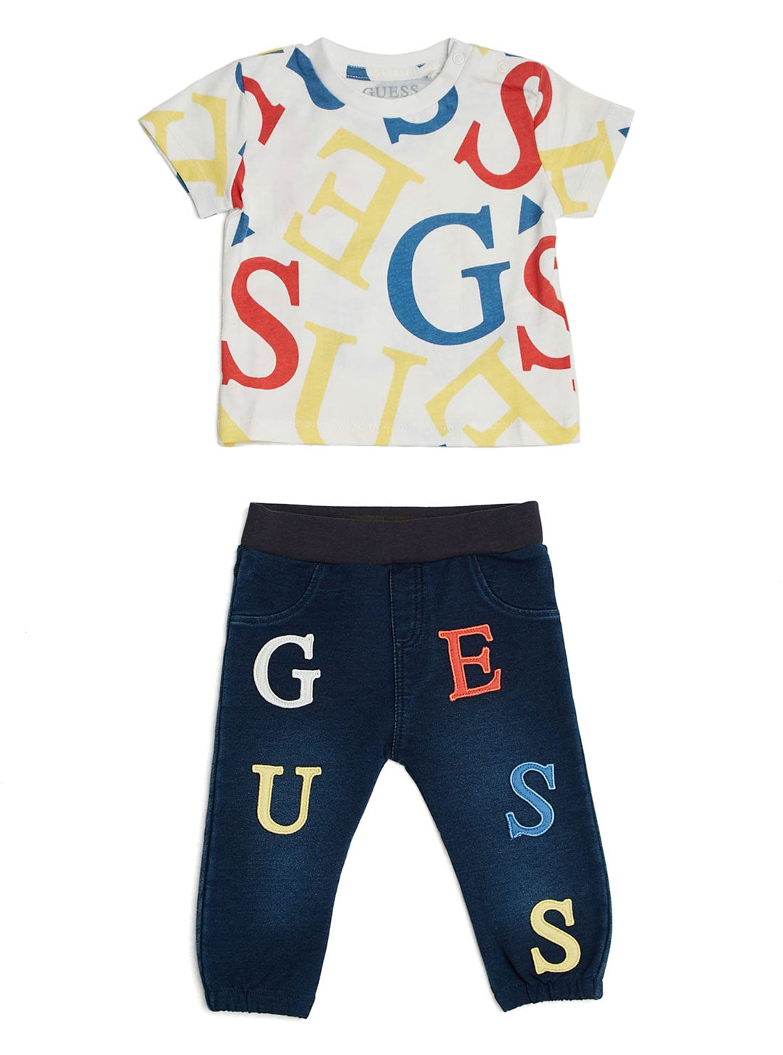 GUESS Baby Boy White Allover G Logo T-Shirt And Pants 2-Piece Set (0-12m) H2YI02K5M20 Front View