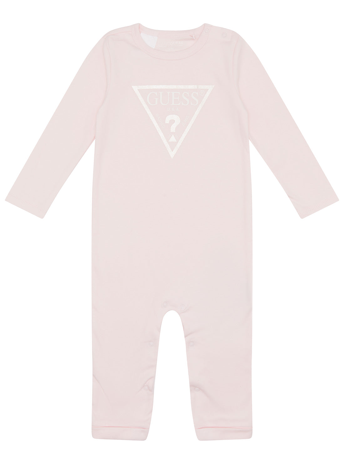 GUESS Baby Girl Ballerina Pink Overall Logo Onesie (0-12m) H1YW12KA6W0 Front View