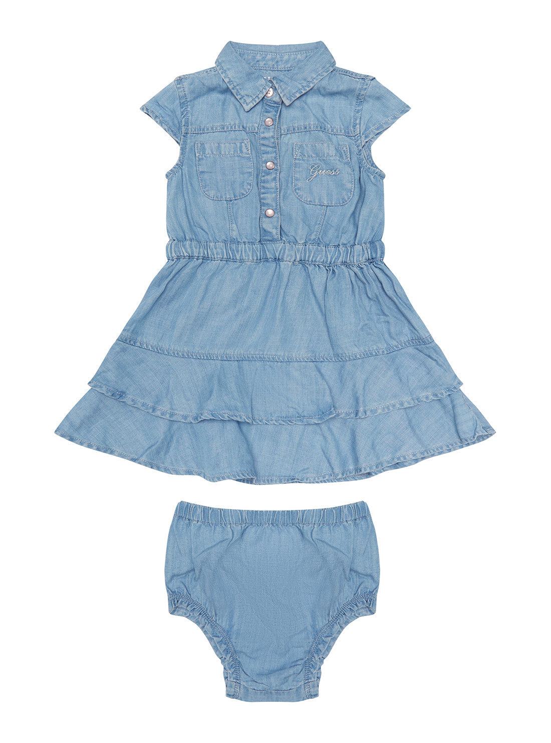 GUESS Baby Girl Light Blue Wash Denim Dress And Panties 2-Piece Set (3-18m) A2RK14D3X30 Front View