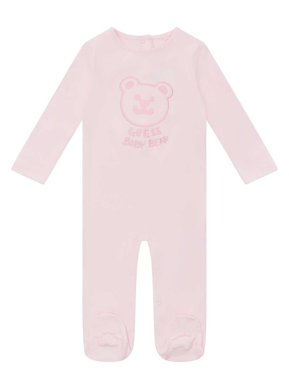 GUESS Baby Girl Pink Baby Bear Overall Onesie (0-12m) H2YW00KA6W3 Front View