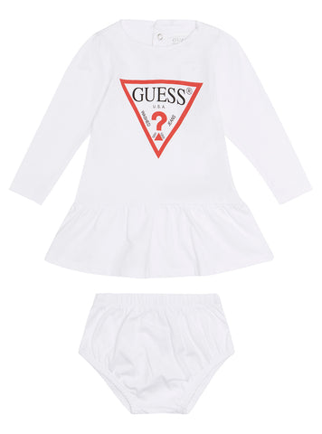 GUESS Baby Girl White Dress And Pants 2-Piece Set (0-3m) A93K19KAUD0 Front View