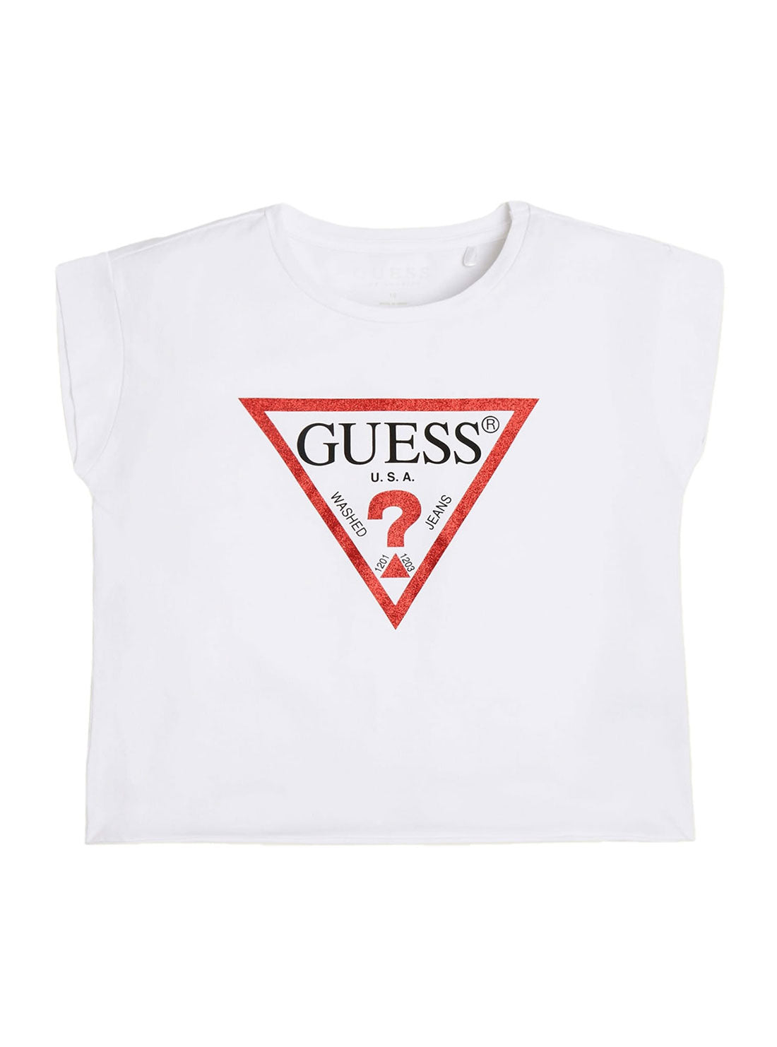 GUESS Big Girl Eco White Logo Cropped T-Shirt (7-16) J81I15J1311 Front View