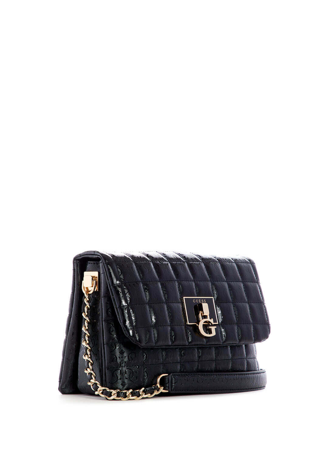 GUESS Womens Black Quilted Kobo Crossbody Bag GG841121 Front Side View