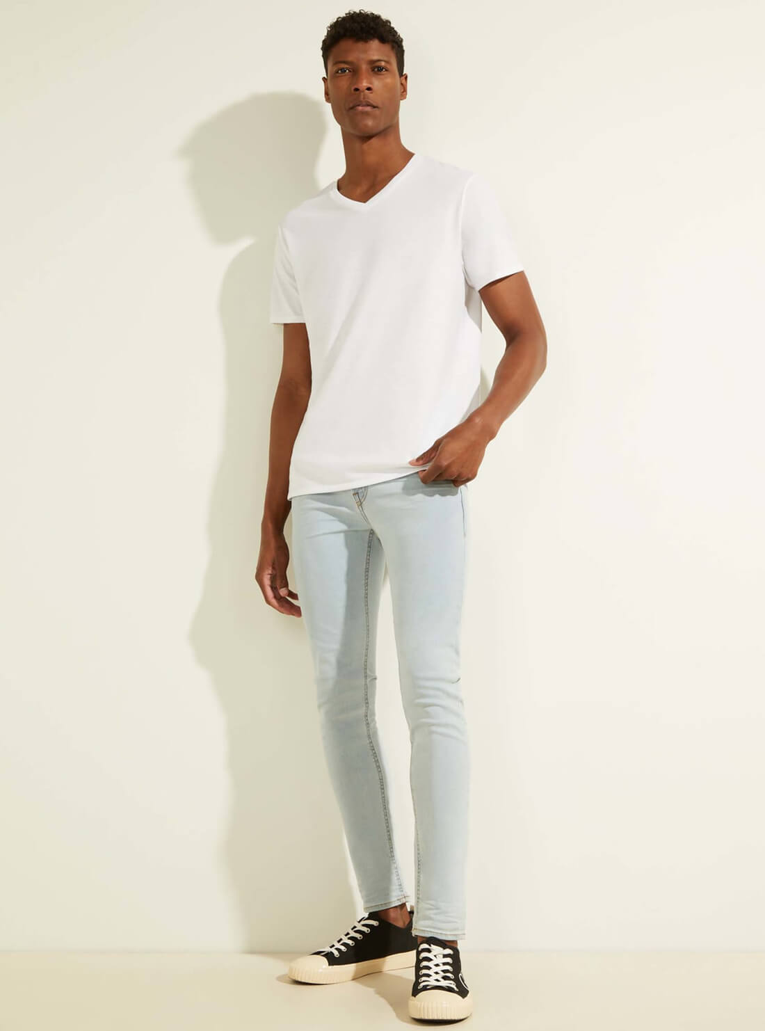 GUESS Mens Eco Low-Rise Super Skinny Denim Jeans in Light Wash M0YAN4R3UU0 Full View