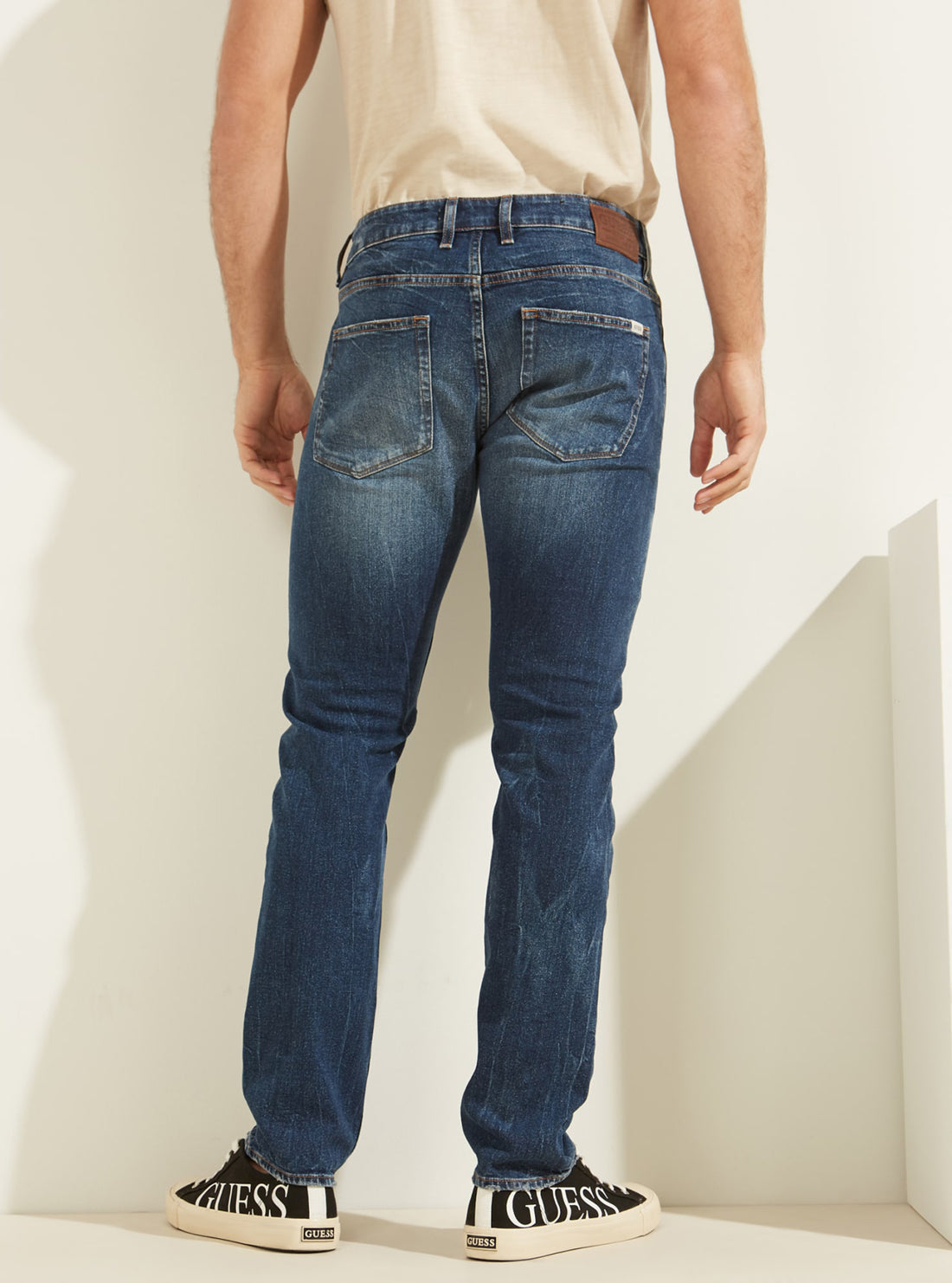 GUESS Mens Eco Mid-Rise Slim Tapered Denim Jeans in Antique Wash M0RAS2R47I1 Back Full View