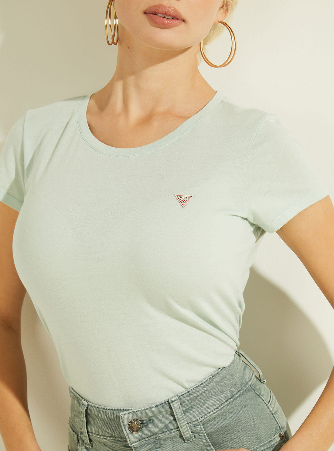 GUESS Womens Eco Mint Short Sleeve GUESS Logo Baby T-Shirt W0GI64R9I50 Detail View