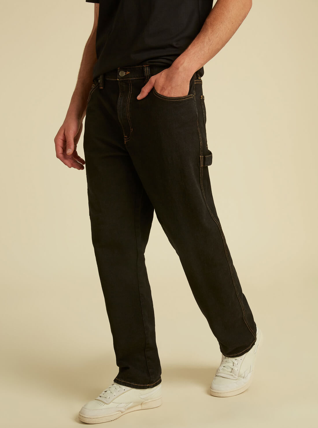 GUESS Mens GUESS Originals Straight Fit Carpenter Denim Jeans in Vintage Black Wash M1GA06R4AS0 Detail View