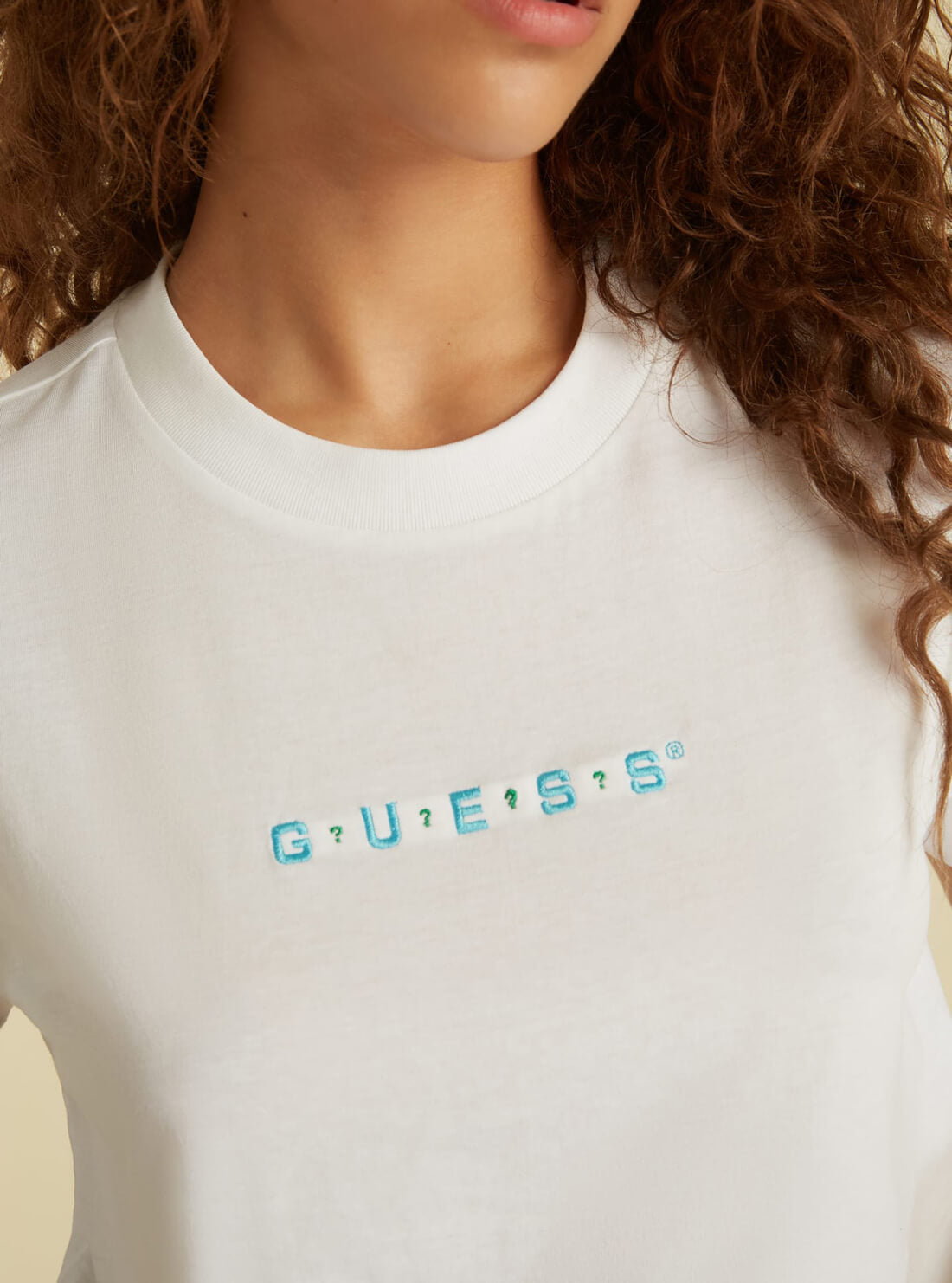 GUESS Womens GUESS Originals White Arch Logo Crop T-Shirt W1GI12R9YD1 Detail View