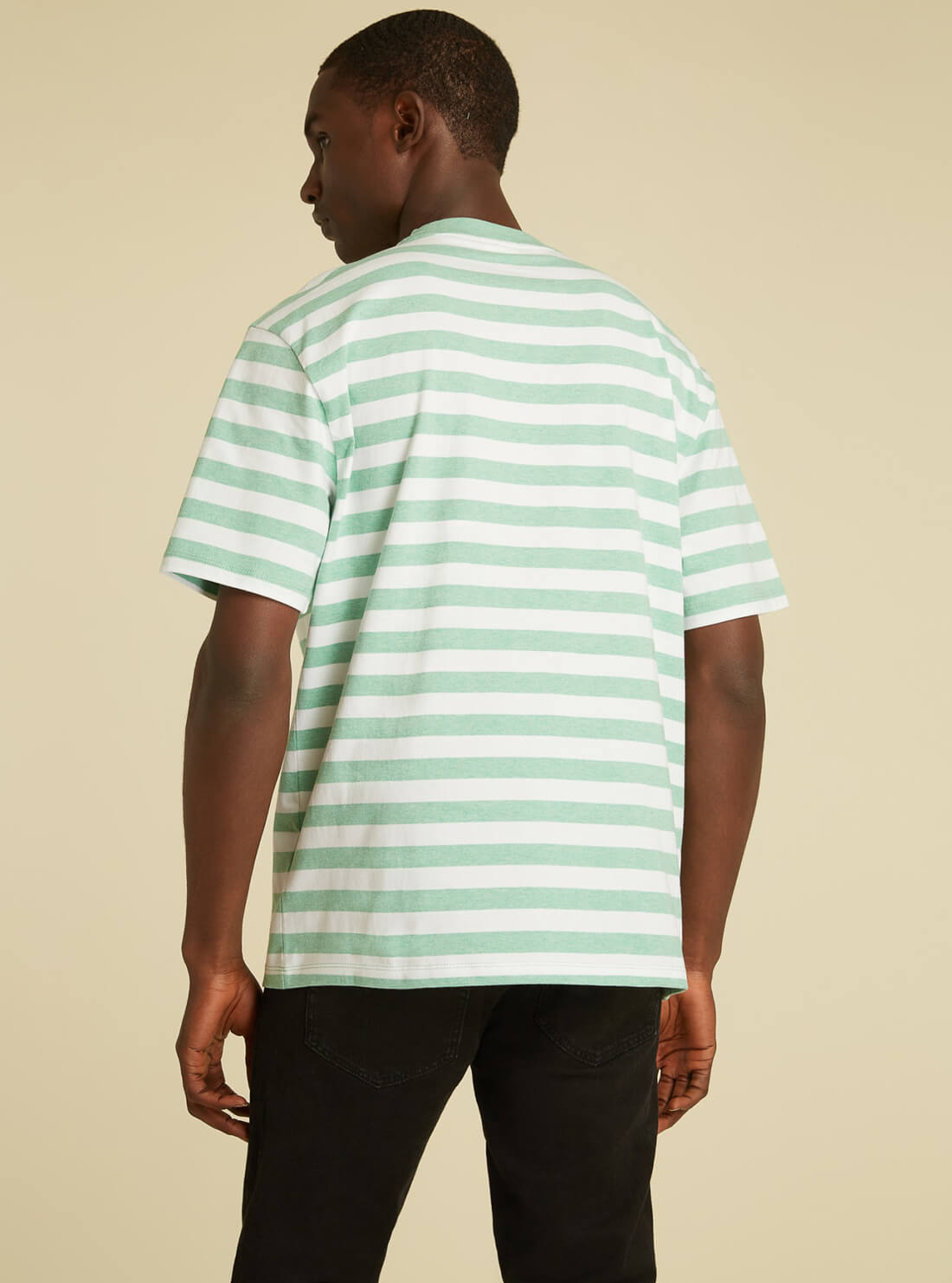 GUESS Mens GUESS Originals Green Striped Logo T-Shirt M1GI12RAGP0 Model Back View