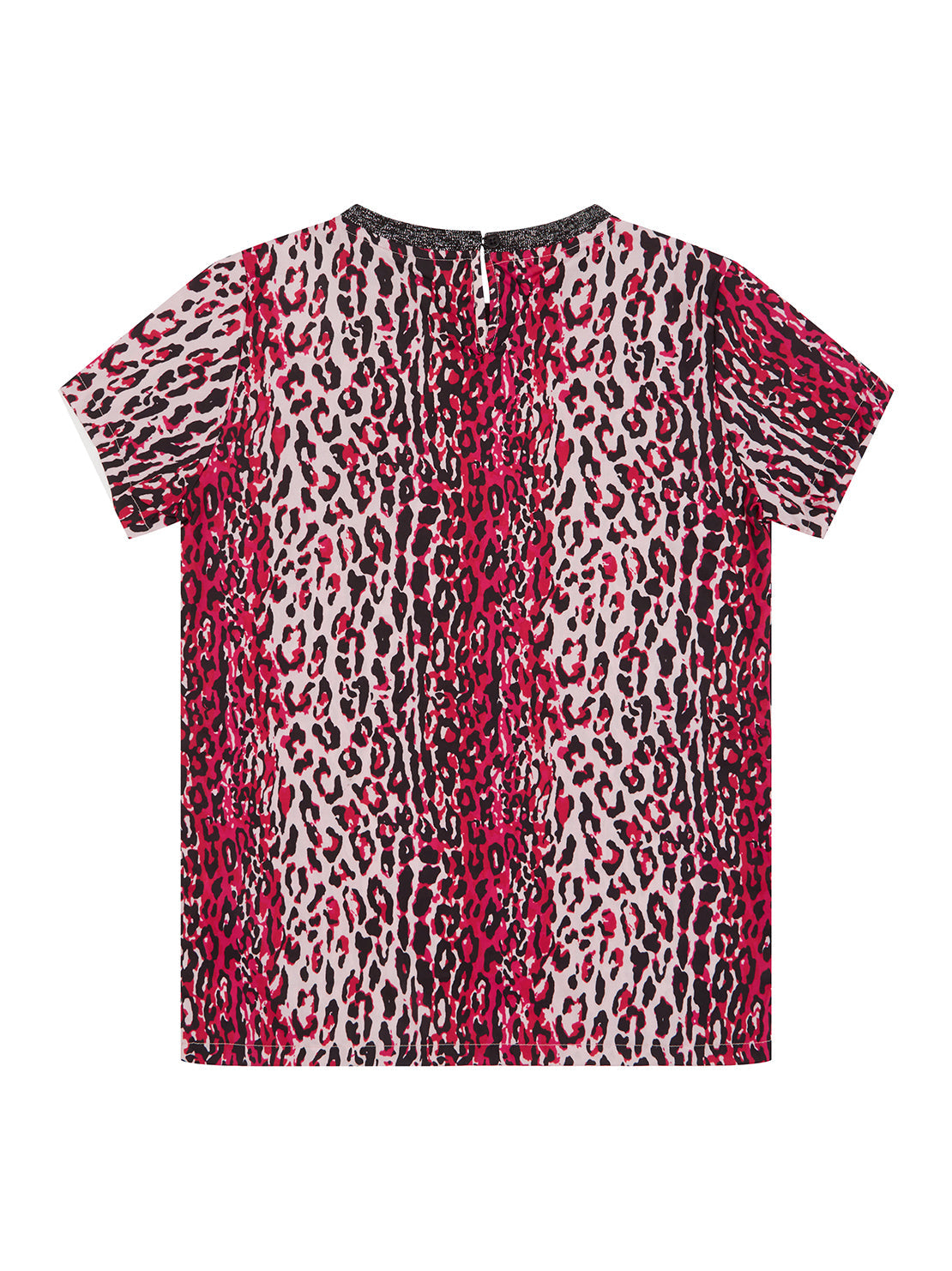 GUESS Kids Girls Hot Pink Leopard Lurex Rib T-Shirt (7-16) J1BI28WC6C0 Back View
