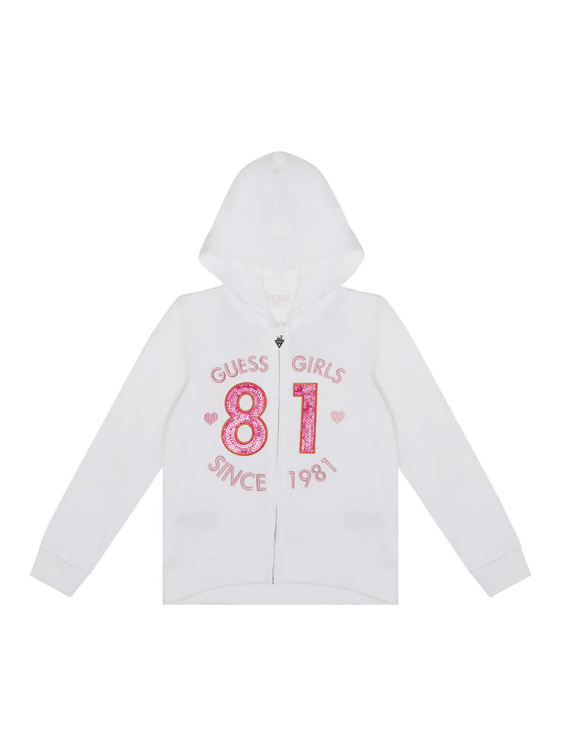 GUESS Kids Pure White 81 Zip Hoodie (2-7) Front View
