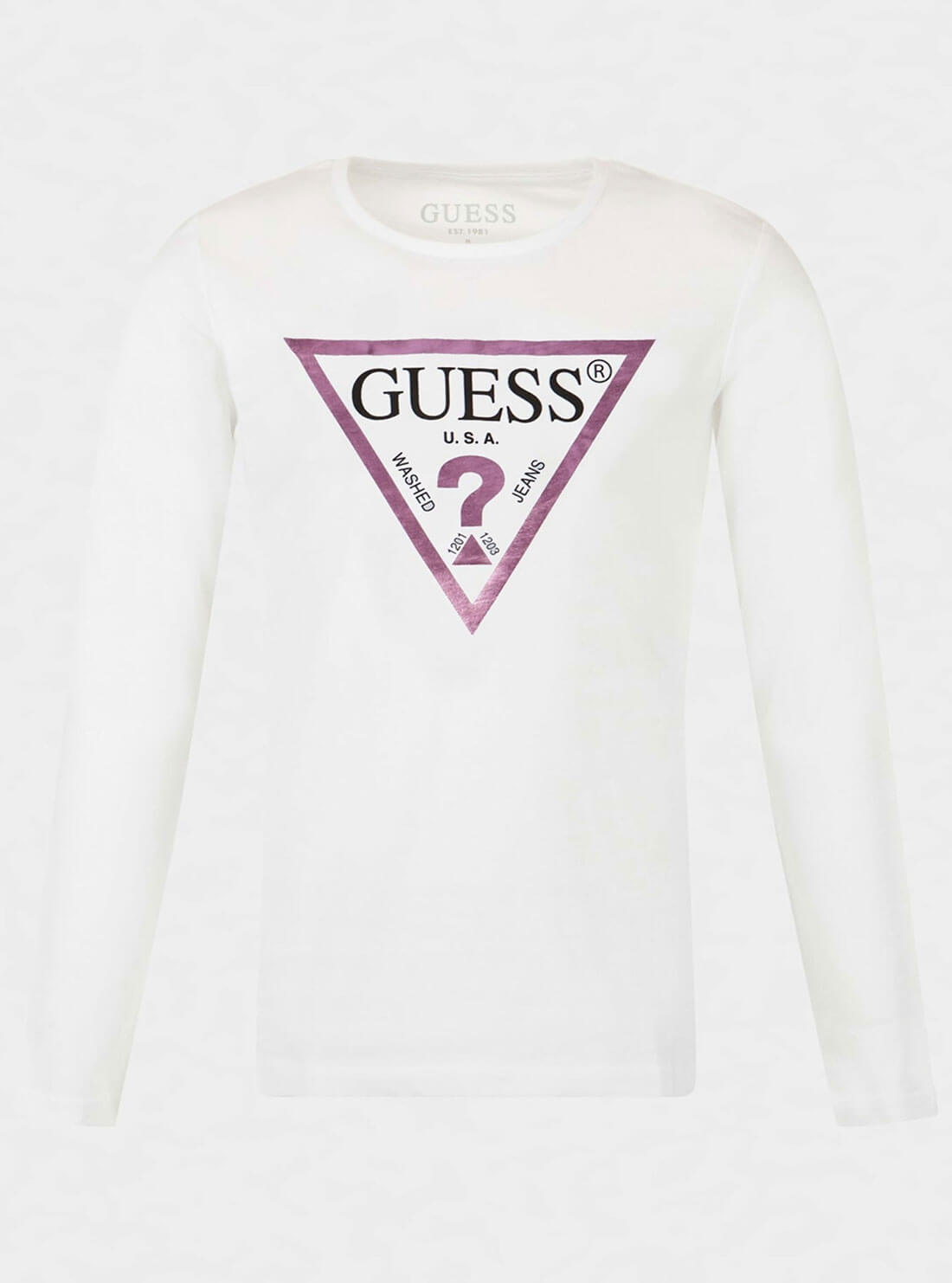 GUESS Kids Big Girl White Triangle Logo T-Shirt (7-16) J84I36K8HM0 Front View