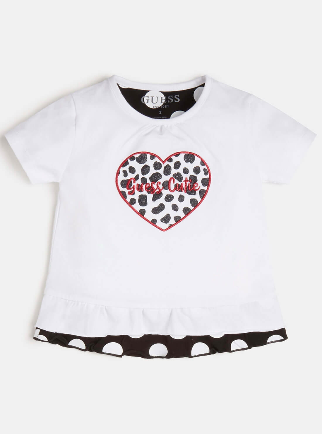 GUESS Little Girl White Heart Logo T-Shirt (2-7) Front View