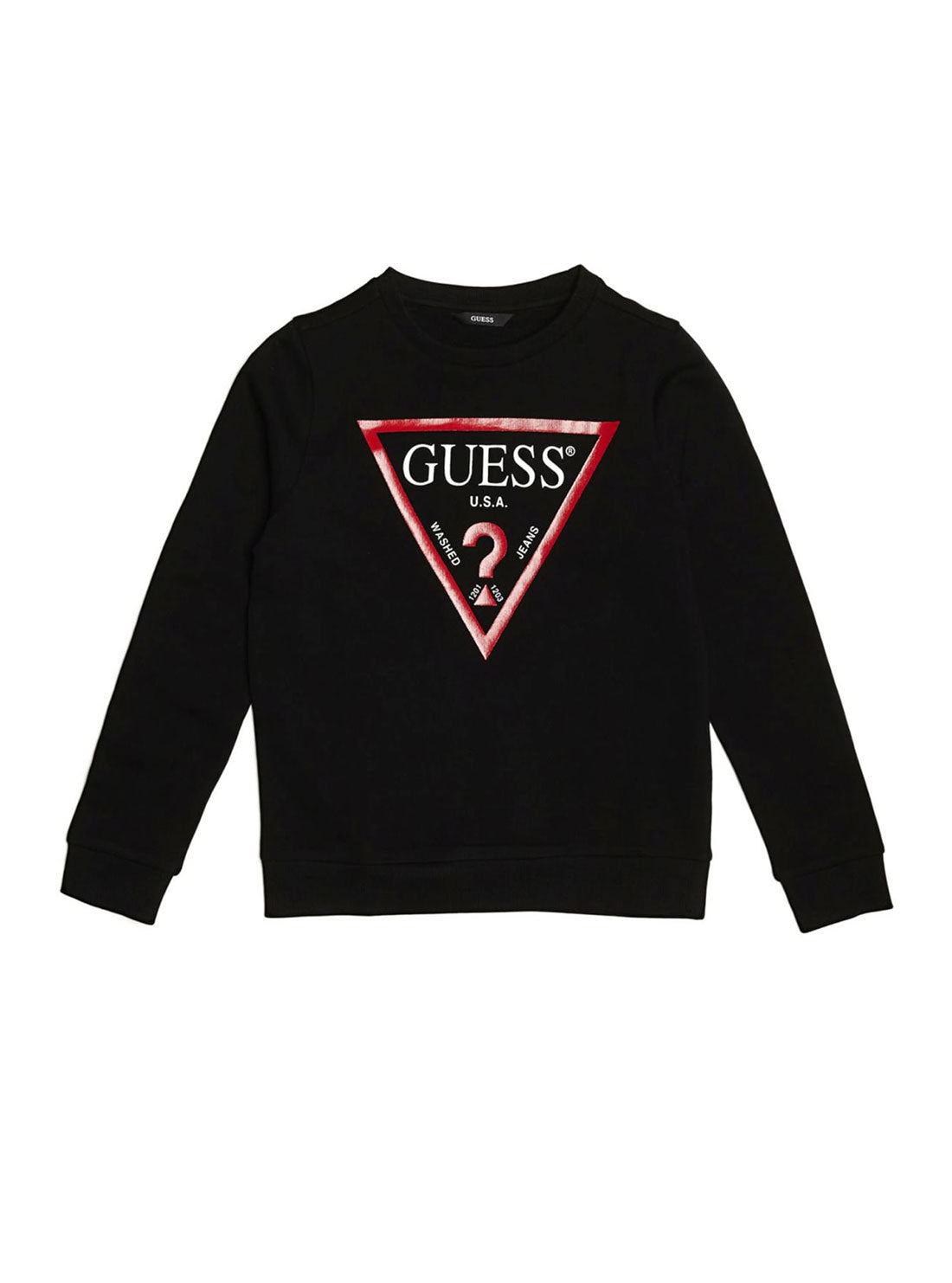 GUESS Big Boys Black Long Sleeve Fleece Pullover Top (7-16) L73Q09K5WK0 Front View