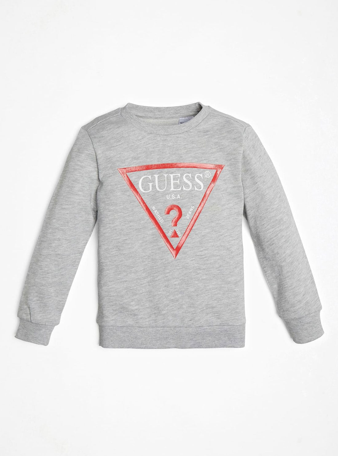 GUESS Long Sleeve Fleece Pullover Boys Grey Top front view