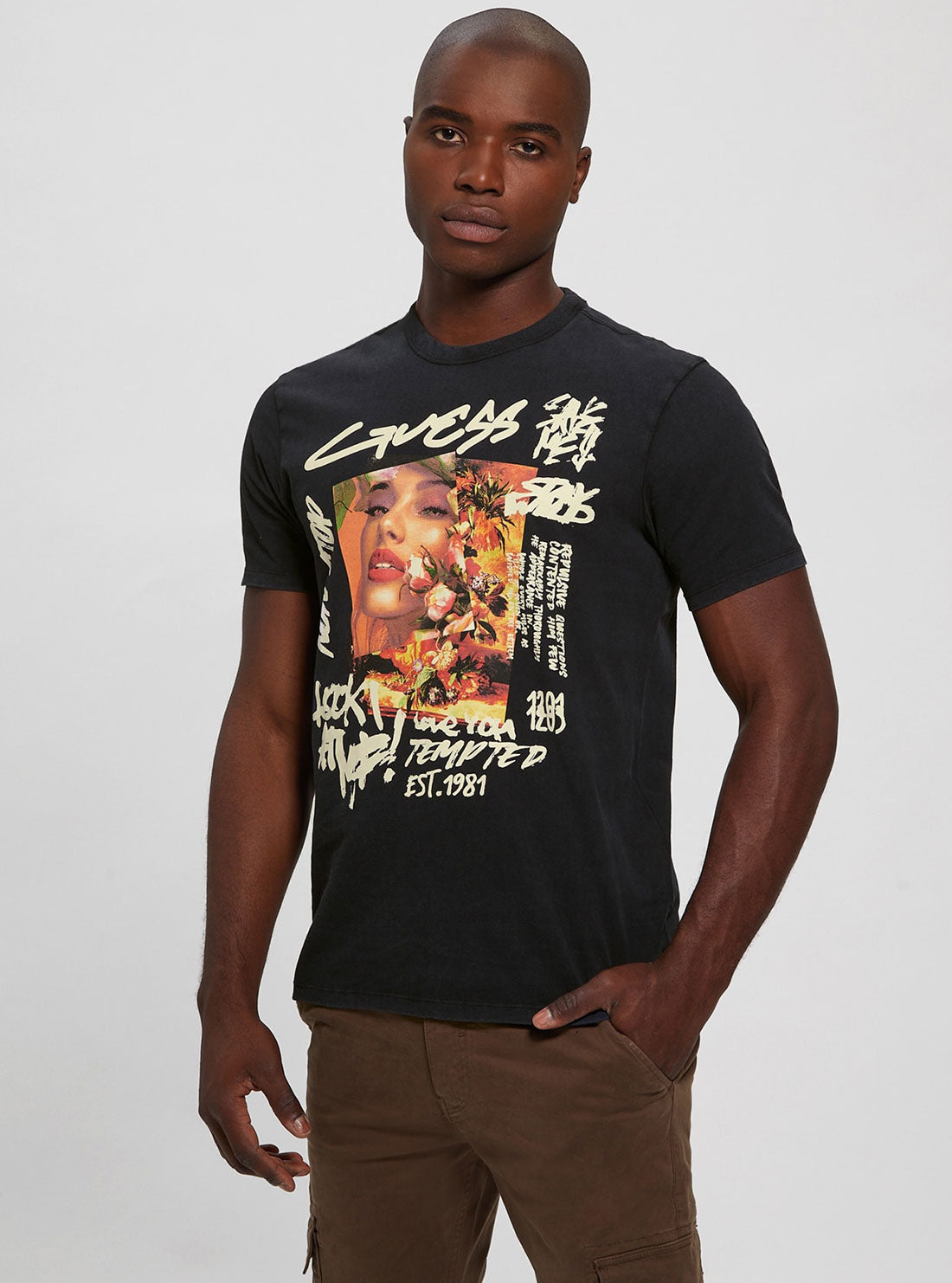 GUESS Men's Black Allure Graphic T-Shirt M2BI82KA260 Front View