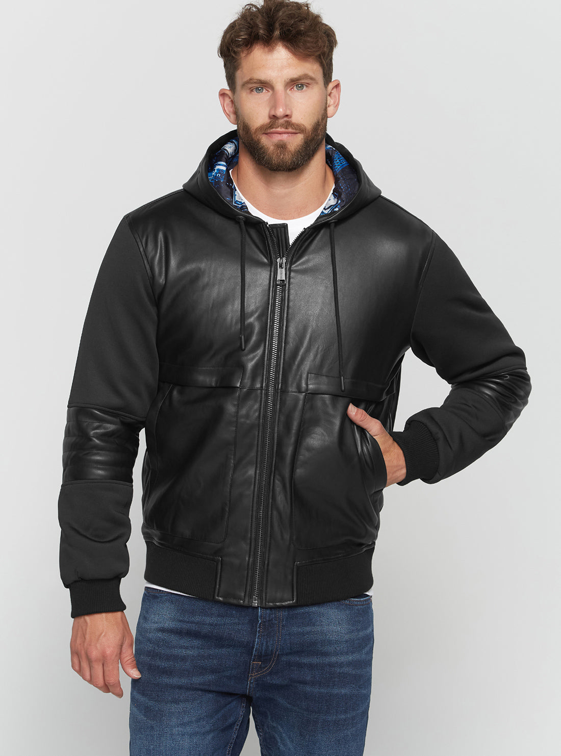 Guess genuine leather on sale jacket