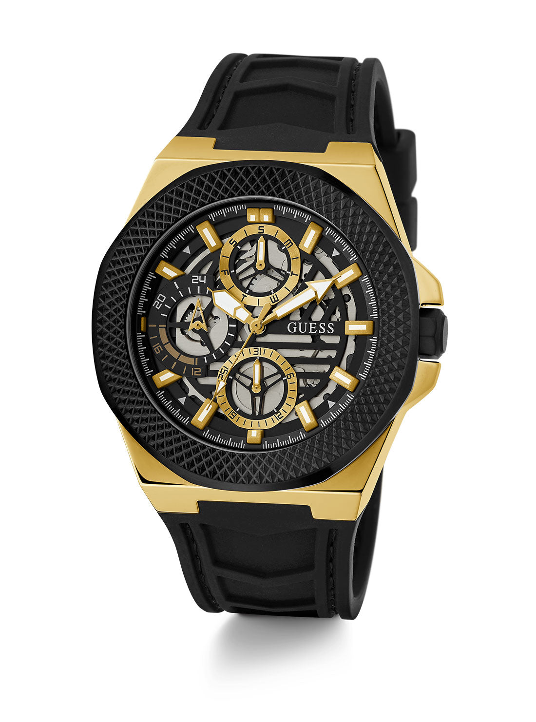 GUESS Men's Black Front Runner Silicone Watch GW0577G2 Full View