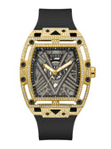 GUESS Men's Black Gold Legend Silicone Glitz Watch GW0564G1 Front View