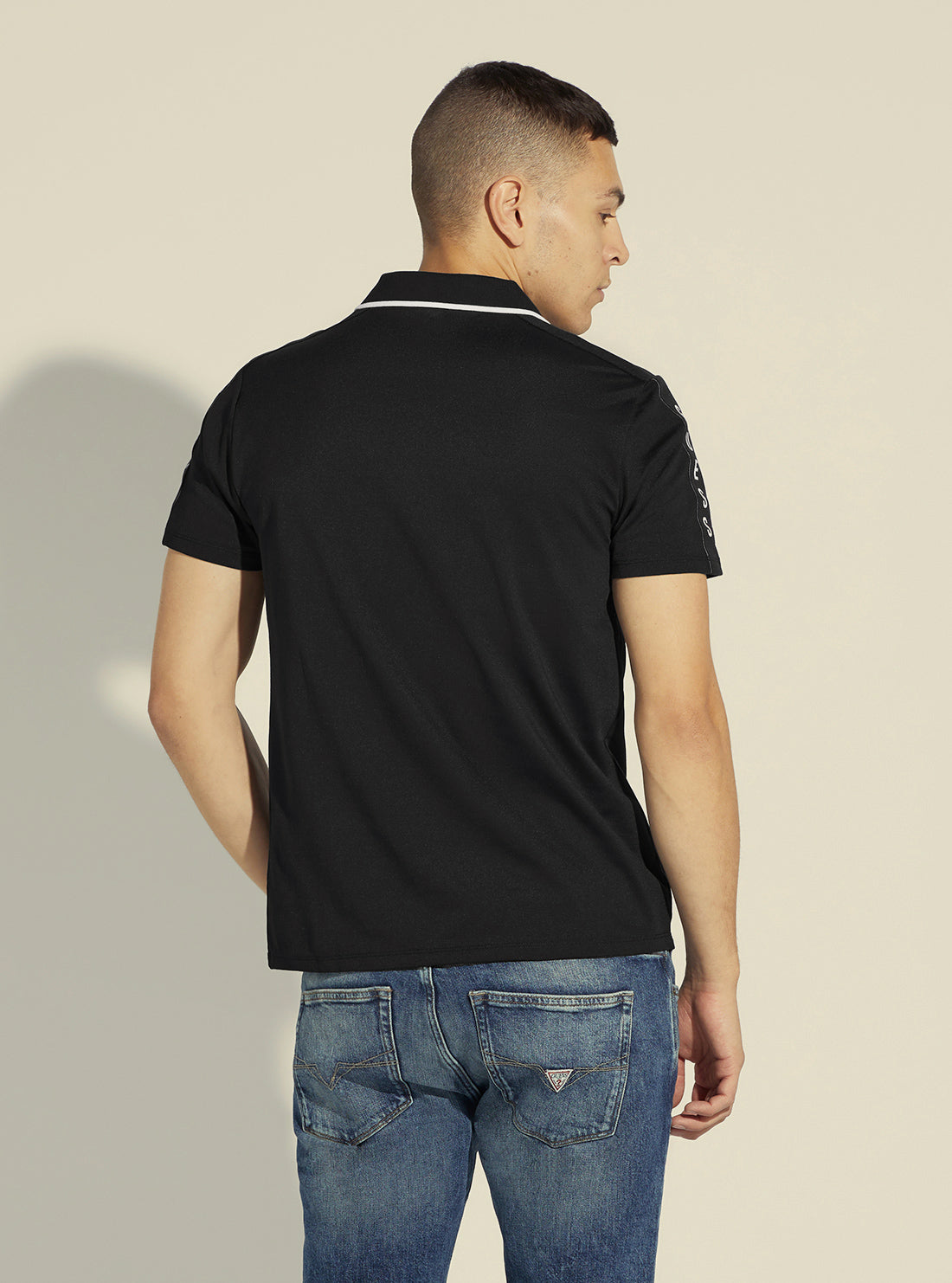 GUESS Men's Black Paul Pique Tape Polo T-Shirt M2YP25KARS0 Back View