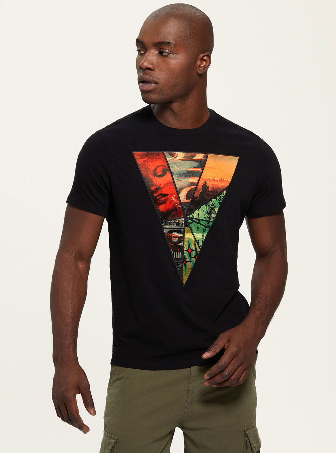 GUESS Men's Black Spliced Tri T-Shirt M2BI64KBDK0 Front View