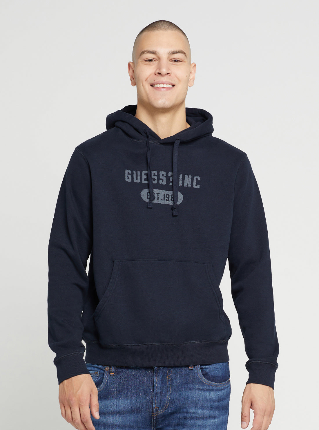 GUESS Men's Blue Sou Logo Hoodie Jumper M2YQ21KB480 Front View
