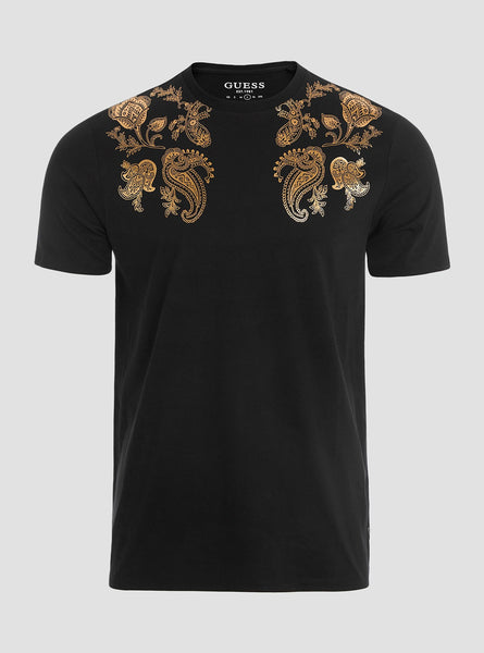 Eco Black Gold Paisley T Shirt GUESS