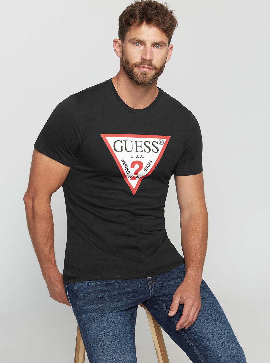 GUESS Men's Eco Black Original Logo T-Shirt M2YI71I3Z11 Seated View