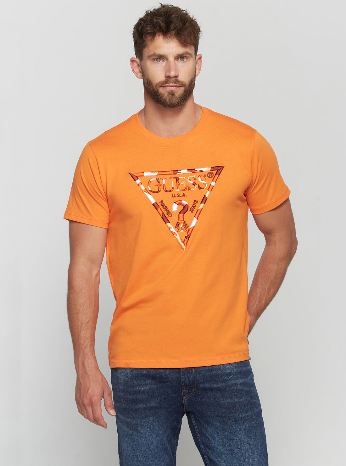GUESS Men's Eco Orange Gad Logo T-Shirt M2BI33K8FQ4 Front View