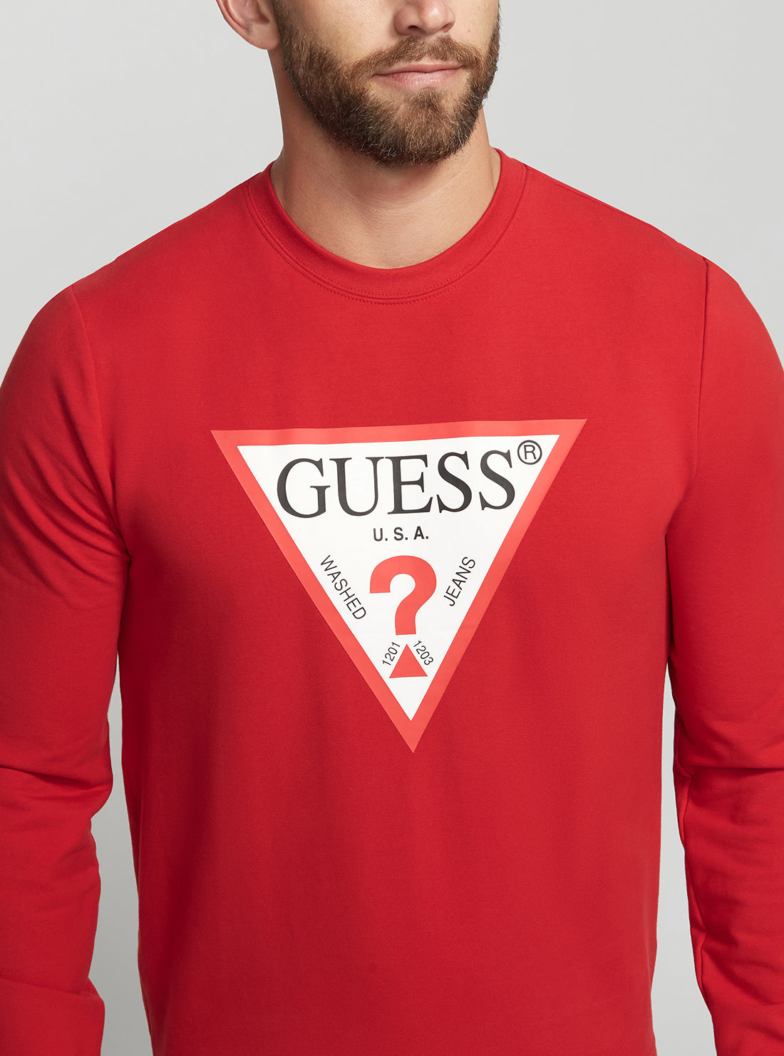 GUESS Men's Eco Red Audley Logo Jumper M2YQ37K6ZS1 Detail  View