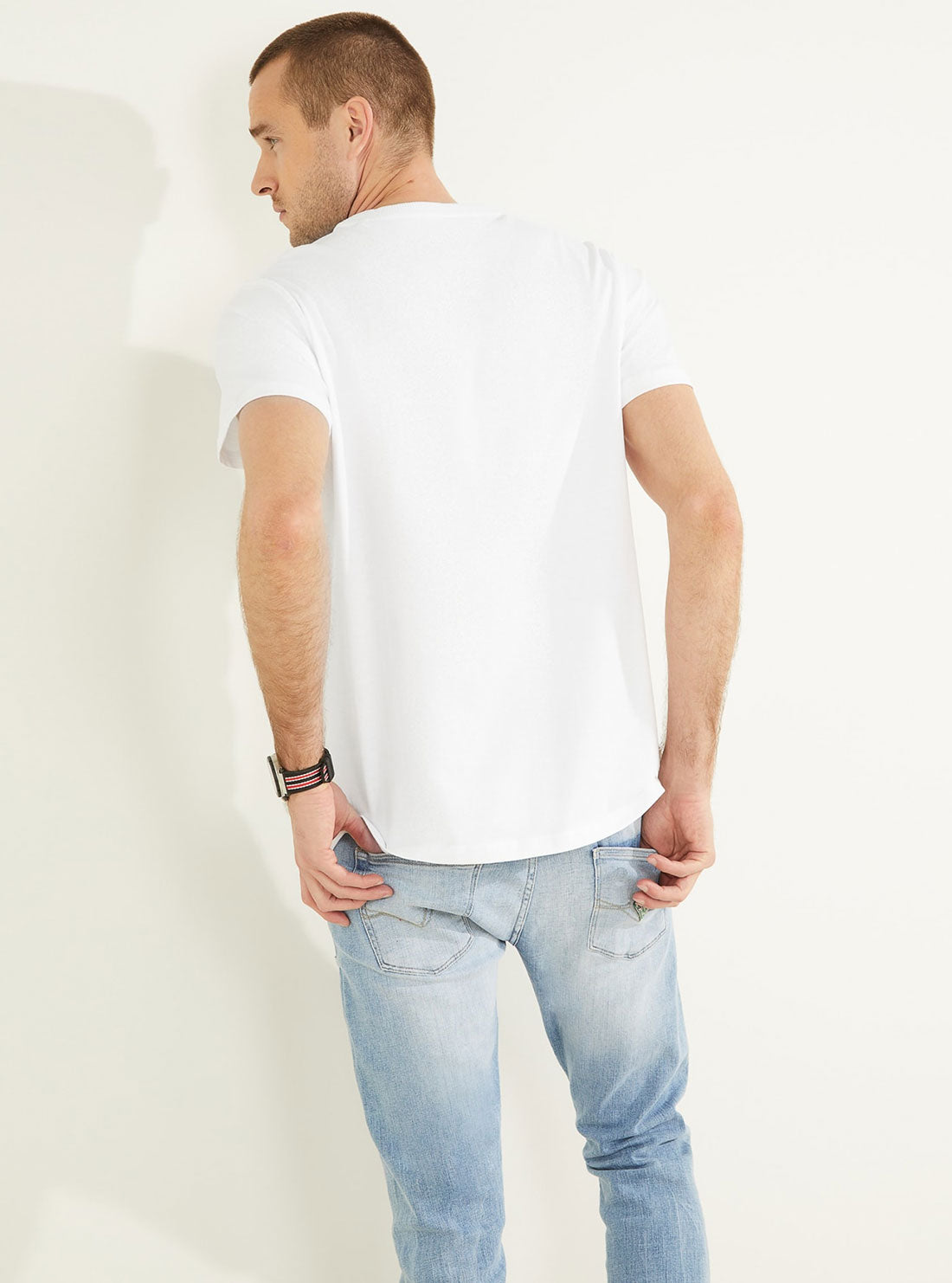GUESS Men's Eco White Academy Logo T-Shirt M2YI29K8FQ1 Back View