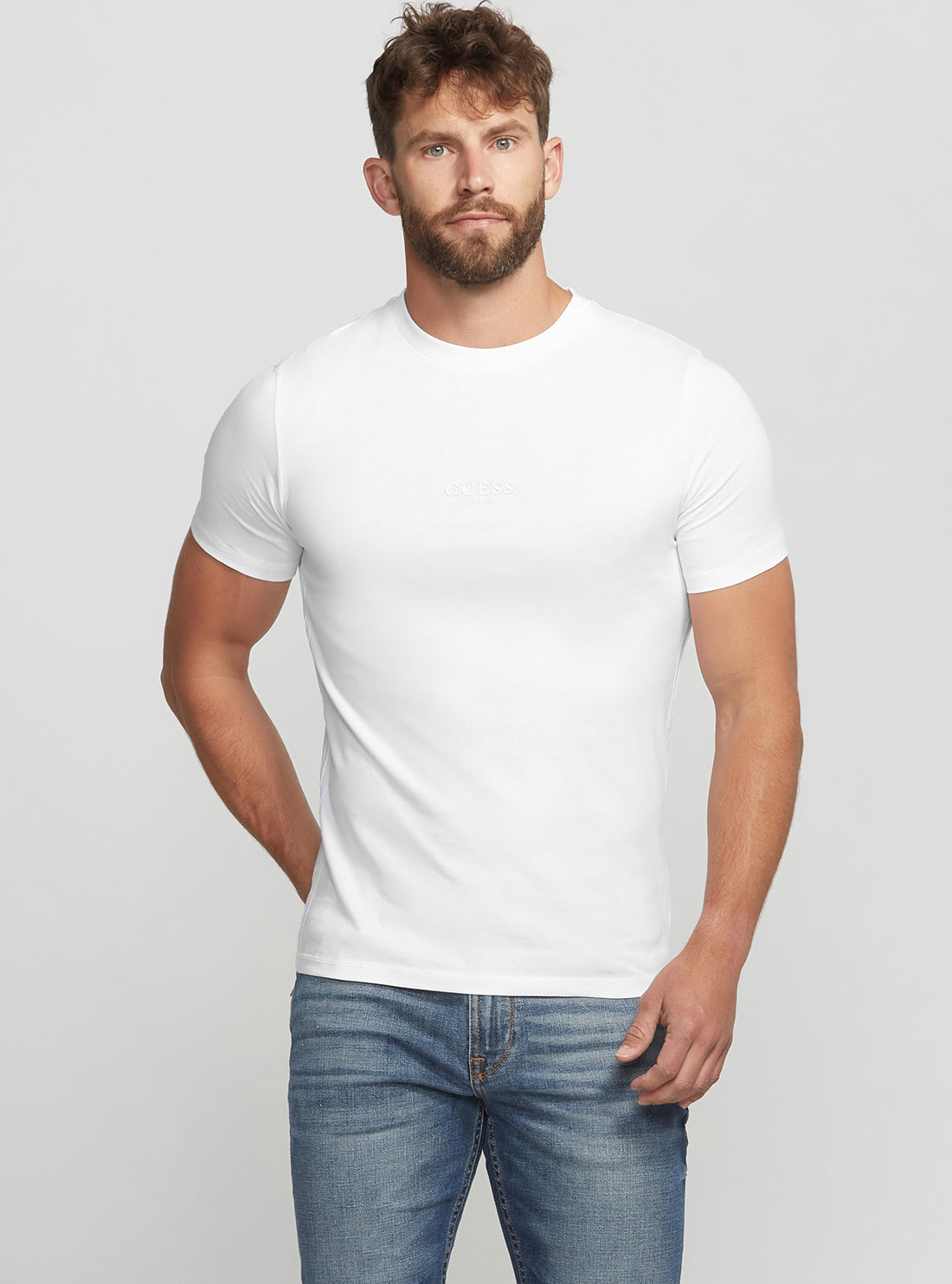 GUESS Men's Eco White Aidy T-Shirt M2YI72I3Z11 Front View