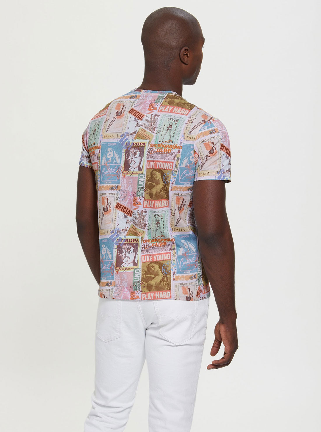 GUESS Men's Eco White Multi Global Postcard T-Shirt M2BI62K9RM4 Back View